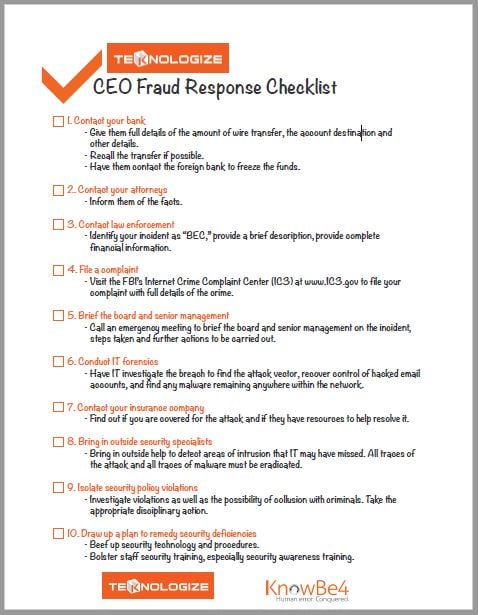 CEO Fraud Checklist