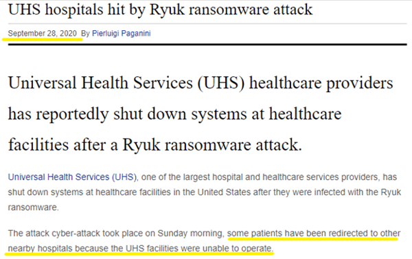 Ryuk Cyber Attack
