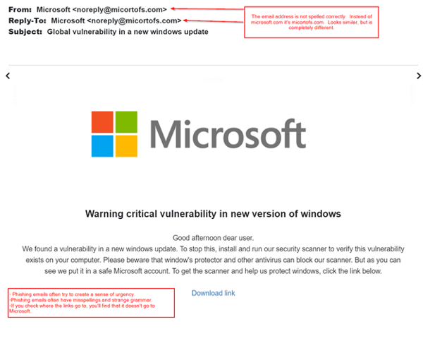 Microsoft Phishing Email Example